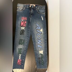 Zara Girls Stylish Blue Graphic Jeans